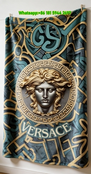 Versace Teal Gold Medusa Head 3D Print Flannel Sofa Throw Blanket IMG_1447